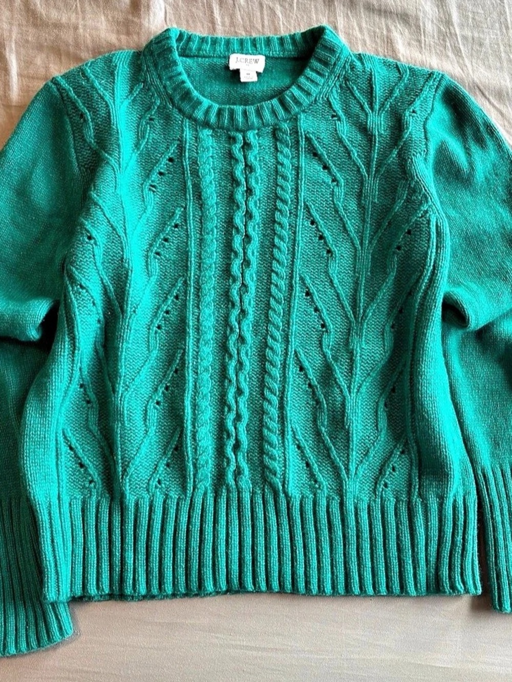 J.Crew Cable Knit Crewneck in Green Size Medium